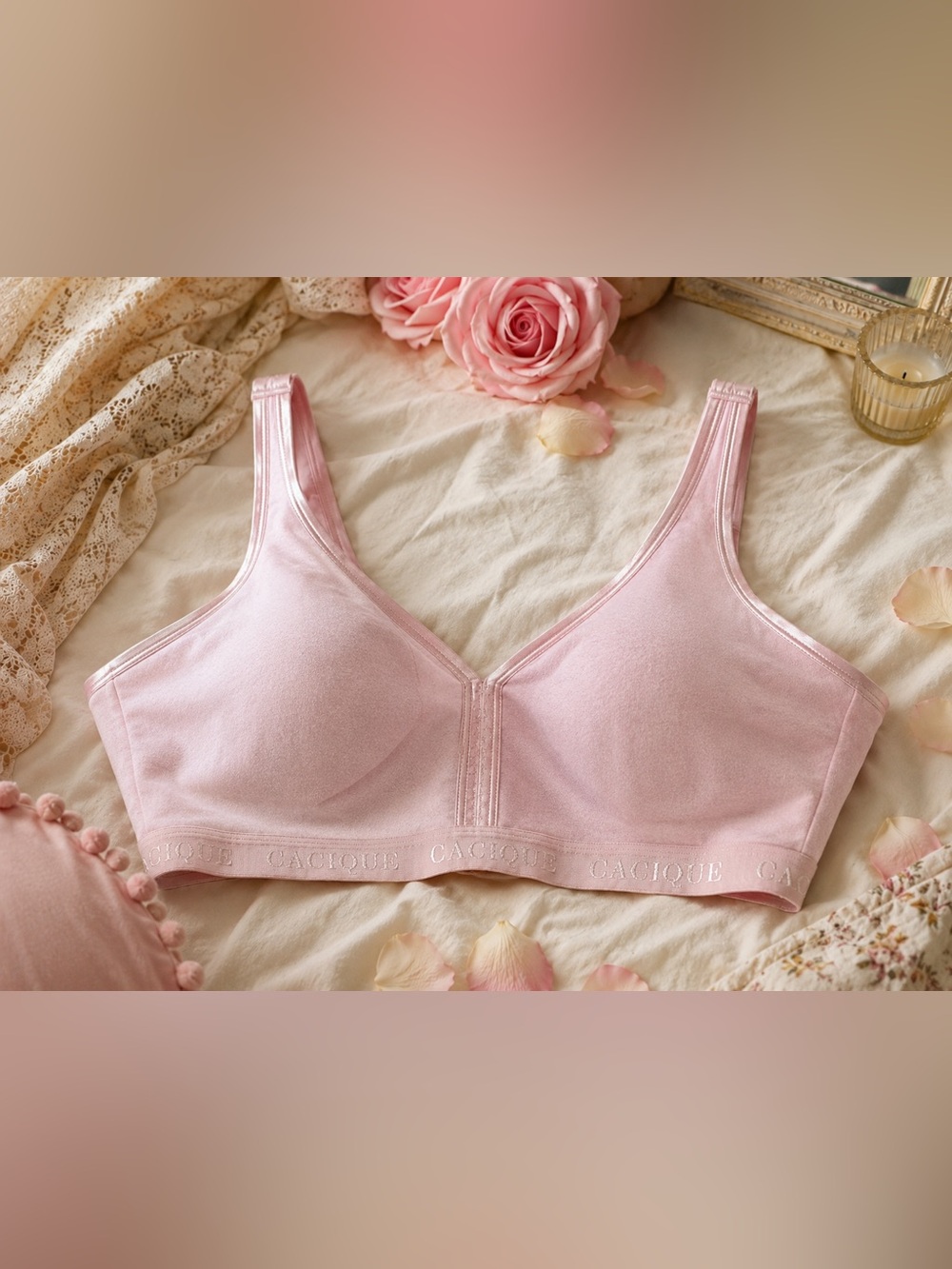 Cacique Cotton Wireless Full Coverage Bra 42DD Pink Comfort Support Unlined